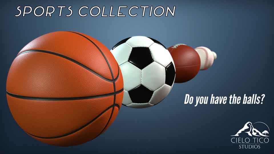 Imagen renderizada en 3D de balones de diferentes deportes