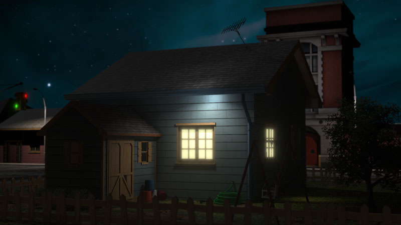 Imagen animada de una casa en una atmósfera nosturna
