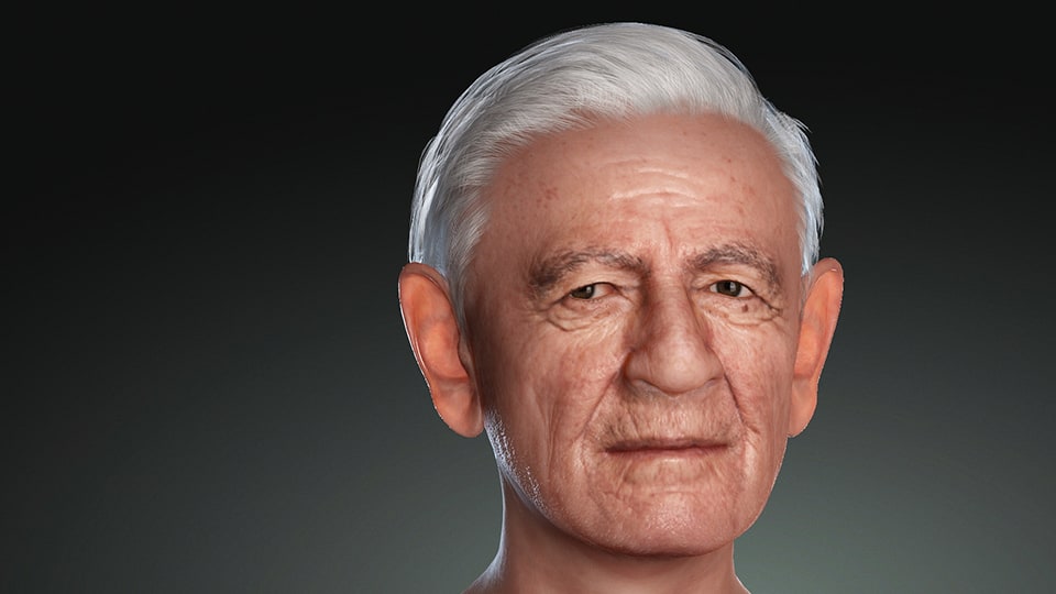Imagen renderizada de un rostro humano animado